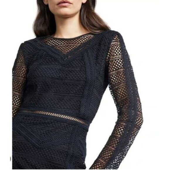 Kooples Black Geometric Guipure Long-Sleeve Mini Dress Size 2 US Med NWT $485 - Picture 3 of 16